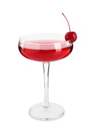Photo of Tasty cherry cocktail in glass isolated on white