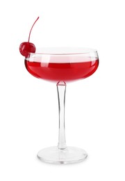 Photo of Tasty cherry cocktail in glass isolated on white