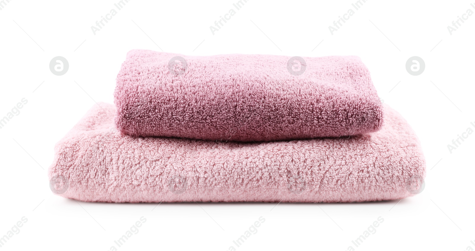 Photo of Stack of soft towels isolated on white