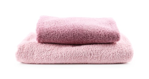 Photo of Stack of soft towels isolated on white