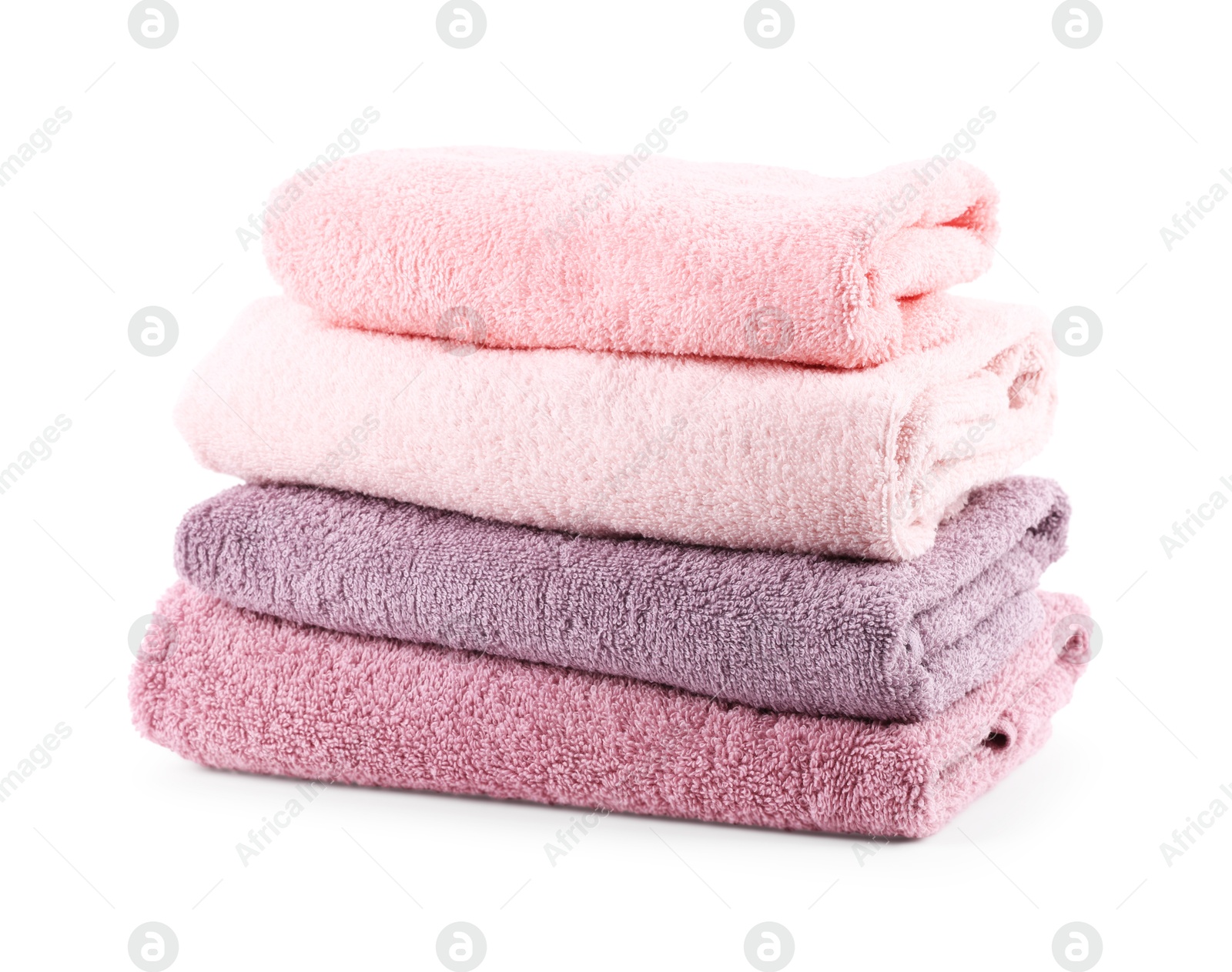 Photo of Stack of soft towels isolated on white