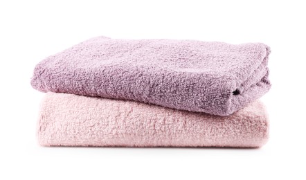 Photo of Stack of soft towels isolated on white