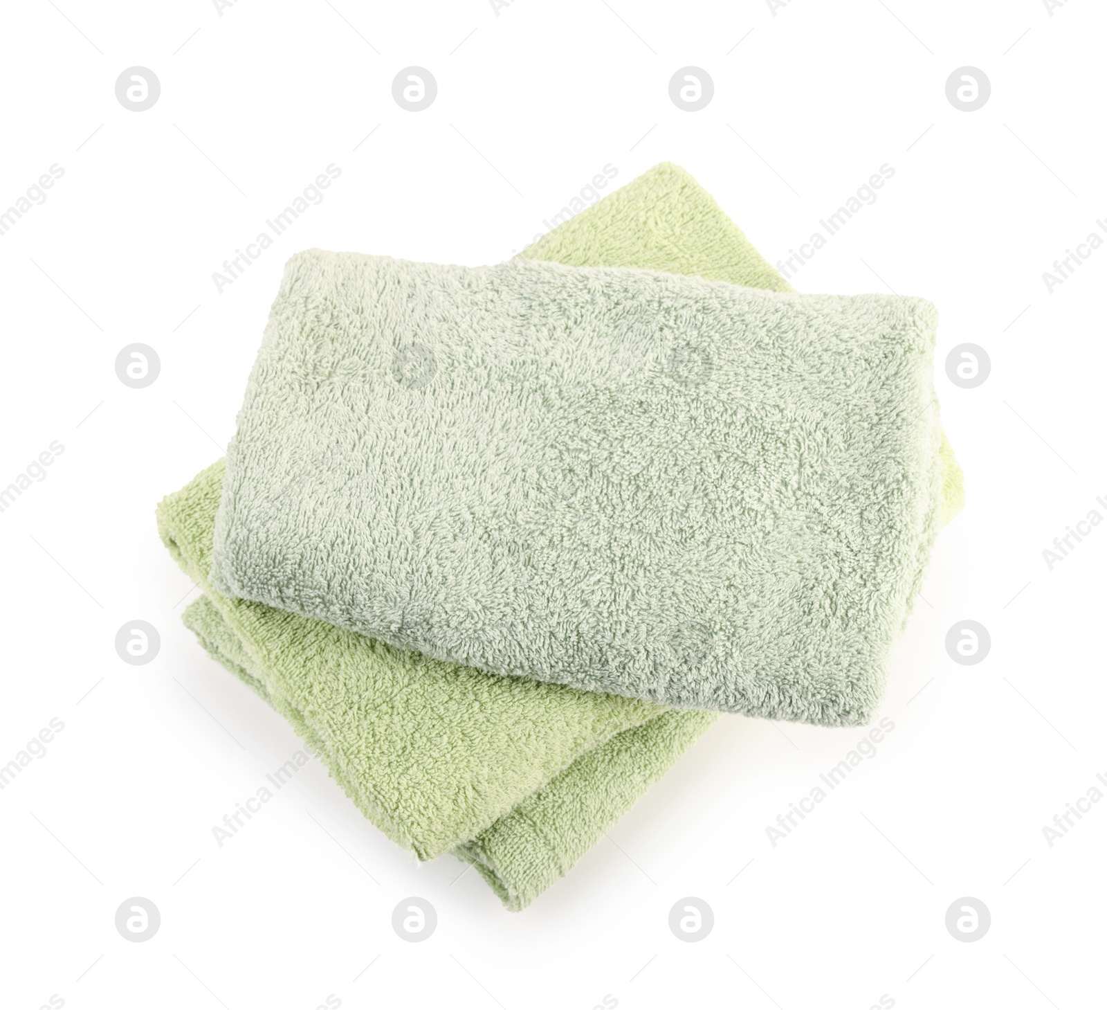 Photo of Stack of towels isolated on white, above view
