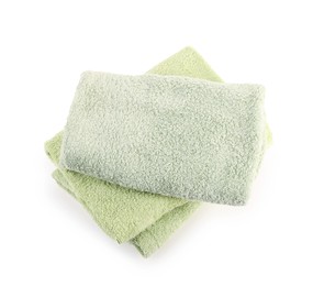 Photo of Stack of towels isolated on white, above view