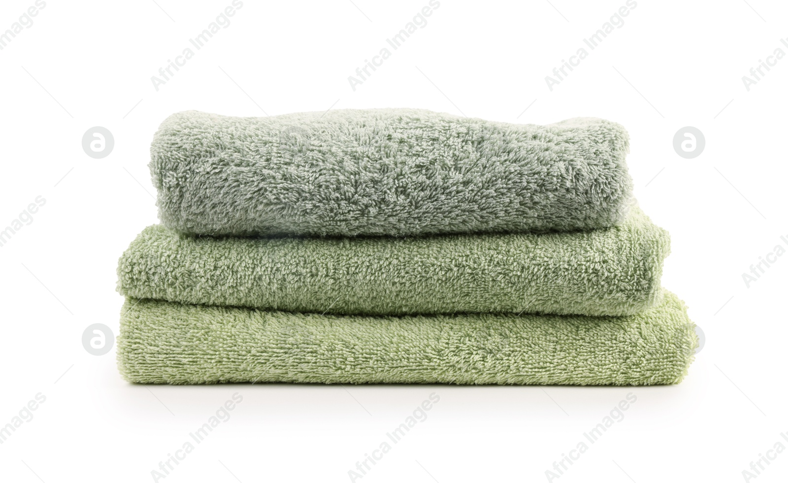 Photo of Stack of soft towels isolated on white