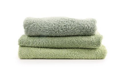 Photo of Stack of soft towels isolated on white