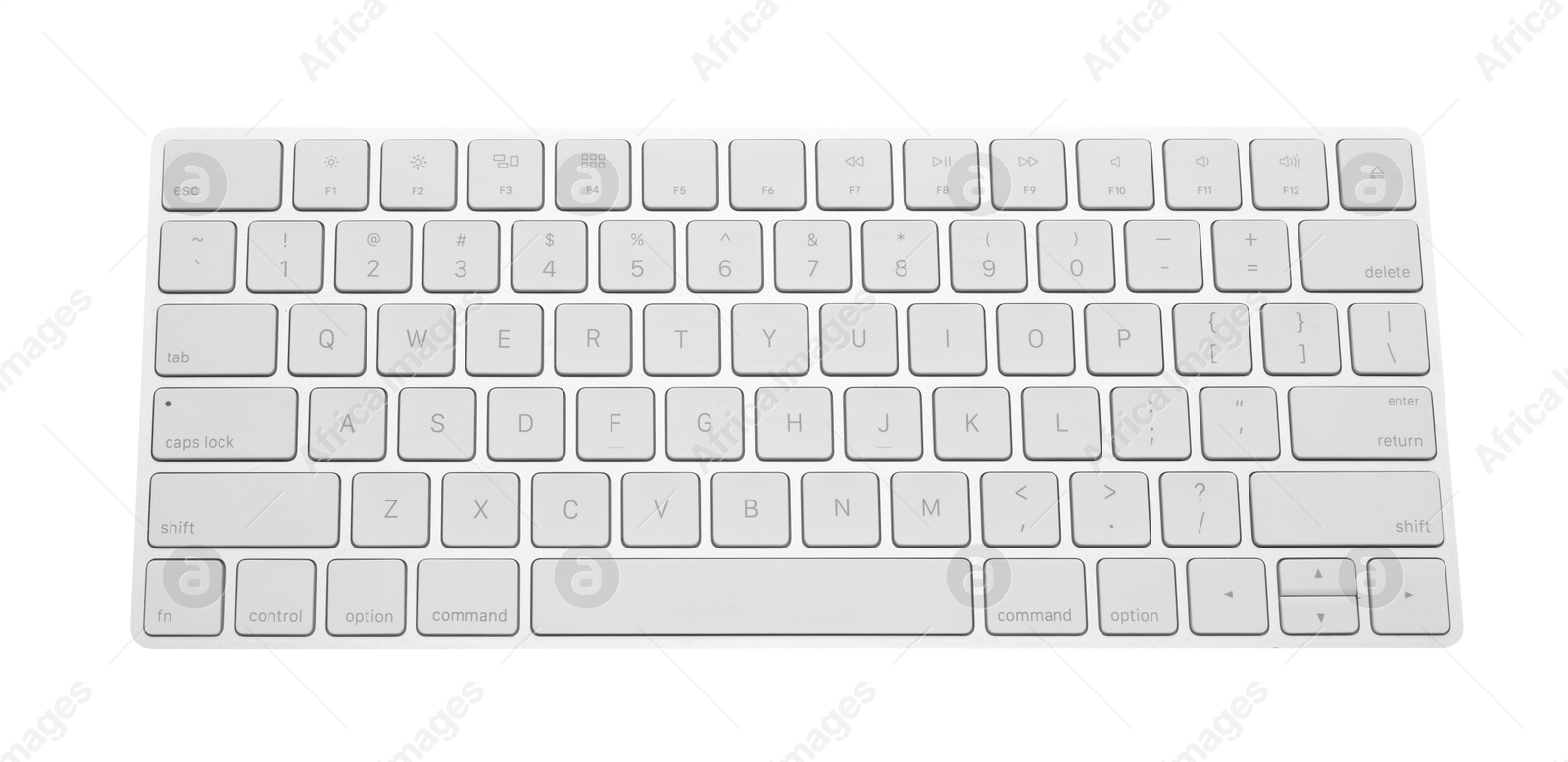 Modern wireless computer keyboard isolated on white, top view Photo of Modern wireless computer keyboard isolated on white, top view