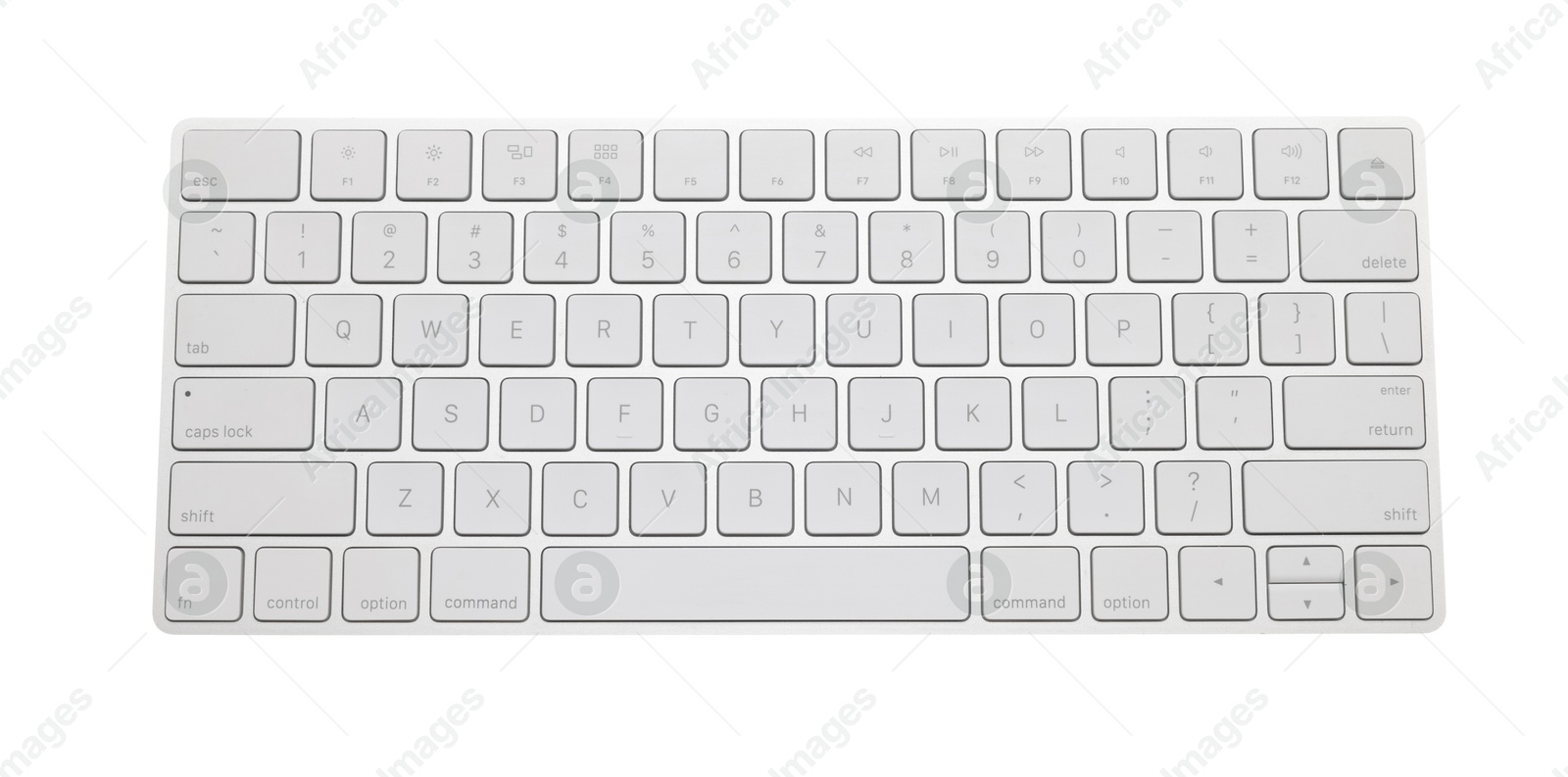 Modern wireless computer keyboard isolated on white, top view Photo of Modern wireless computer keyboard isolated on white, top view