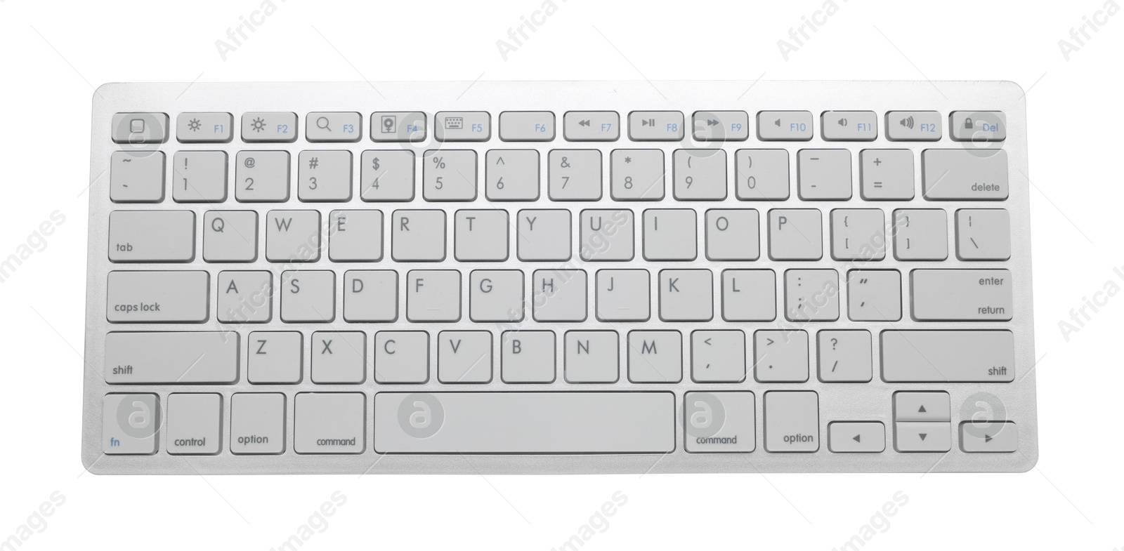 Modern wireless computer keyboard isolated on white, top view Photo of Modern wireless computer keyboard isolated on white, top view