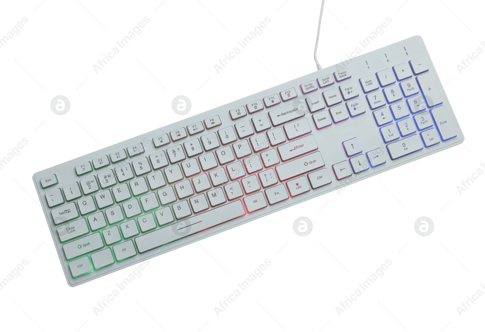 Modern wireless computer keyboard isolated on white, top view Photo of Modern wireless computer keyboard isolated on white, top view
