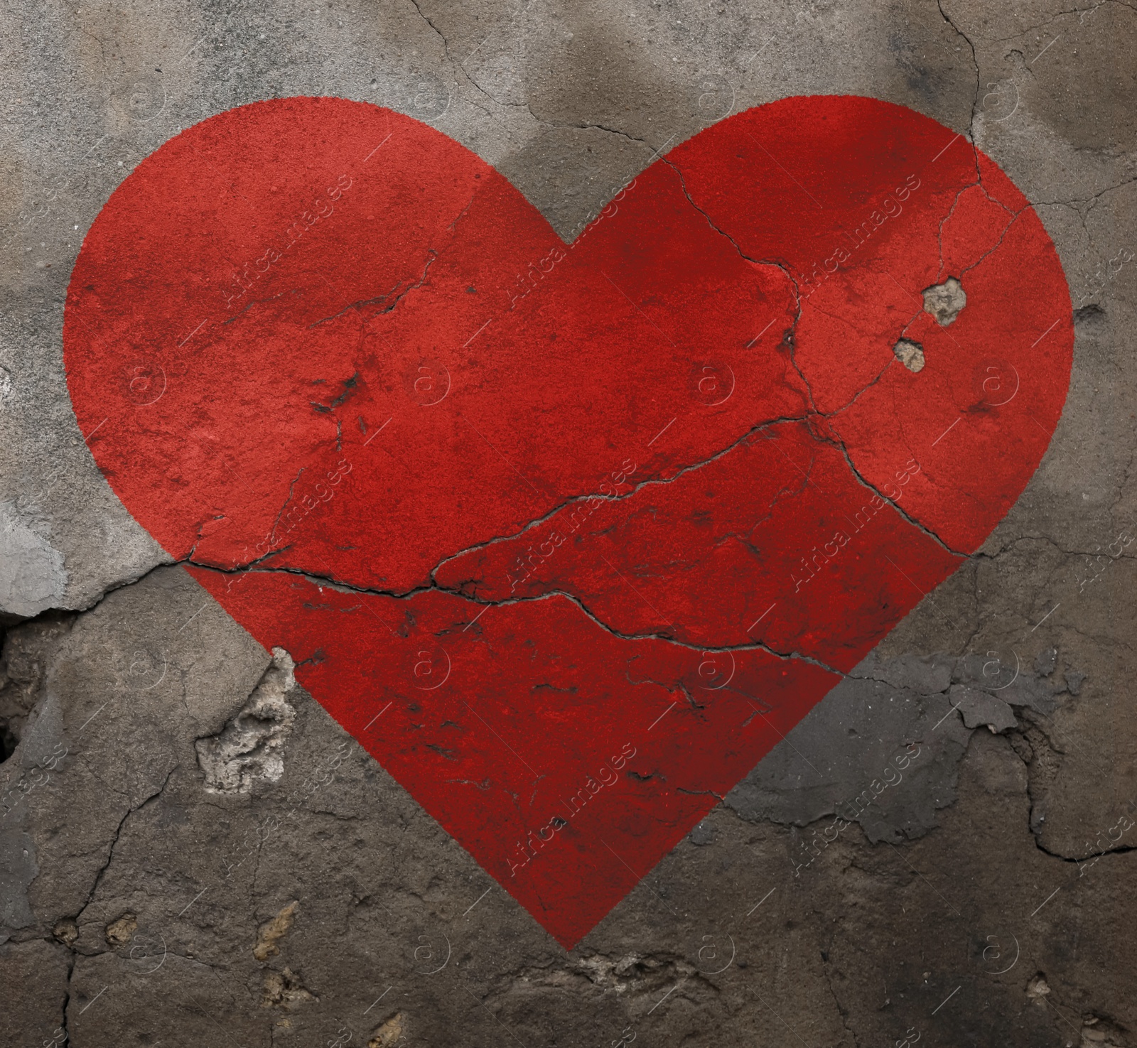 Betrayal. Red heart on cracked old wall Image of Betrayal. Red heart on cracked old wall