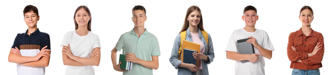 Image of Teenagers on white background, collection of portraits