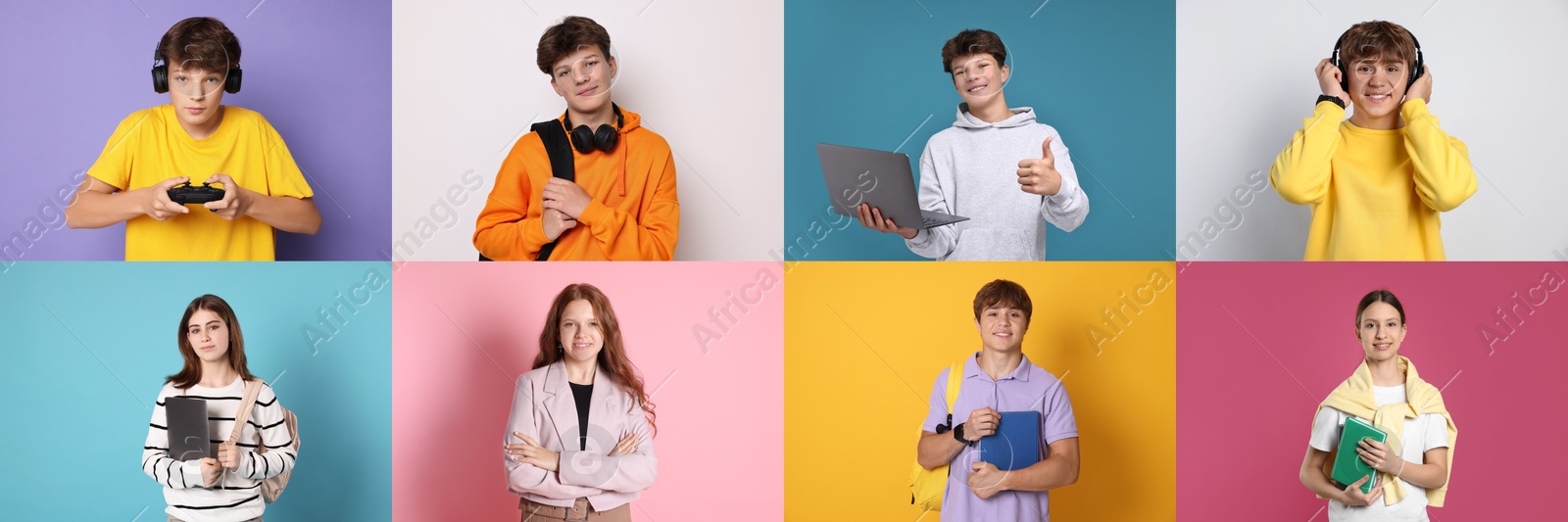 Teenagers on different colors backgrounds, collection of portraits Image of Teenagers on different colors backgrounds, collection of portraits