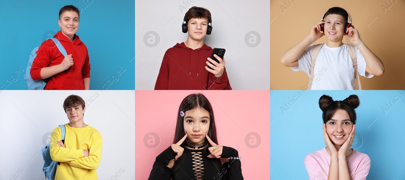 Teenagers on different colors backgrounds, collection of portraits Image of Teenagers on different colors backgrounds, collection of portraits