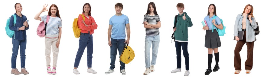 Image of Teenagers on white background, collection of portraits
