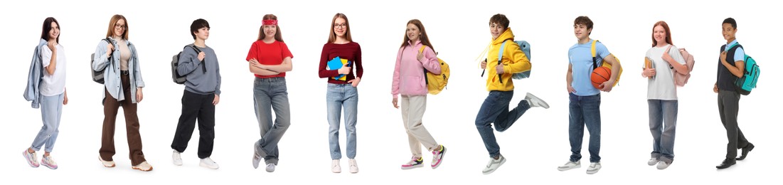 Image of Teenagers on white background, collection of portraits