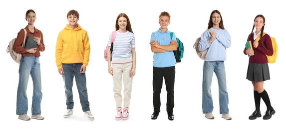 Image of Teenagers on white background, collection of portraits