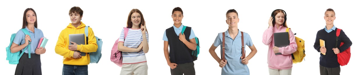 Image of Teenagers on white background, collection of portraits