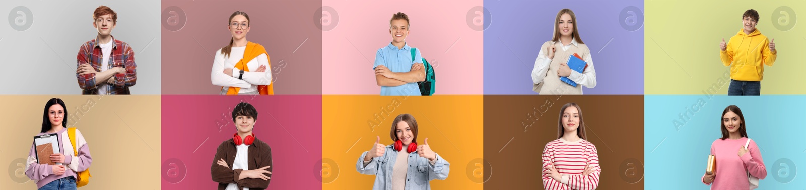 Teenagers on different colors backgrounds, collection of portraits Image of Teenagers on different colors backgrounds, collection of portraits