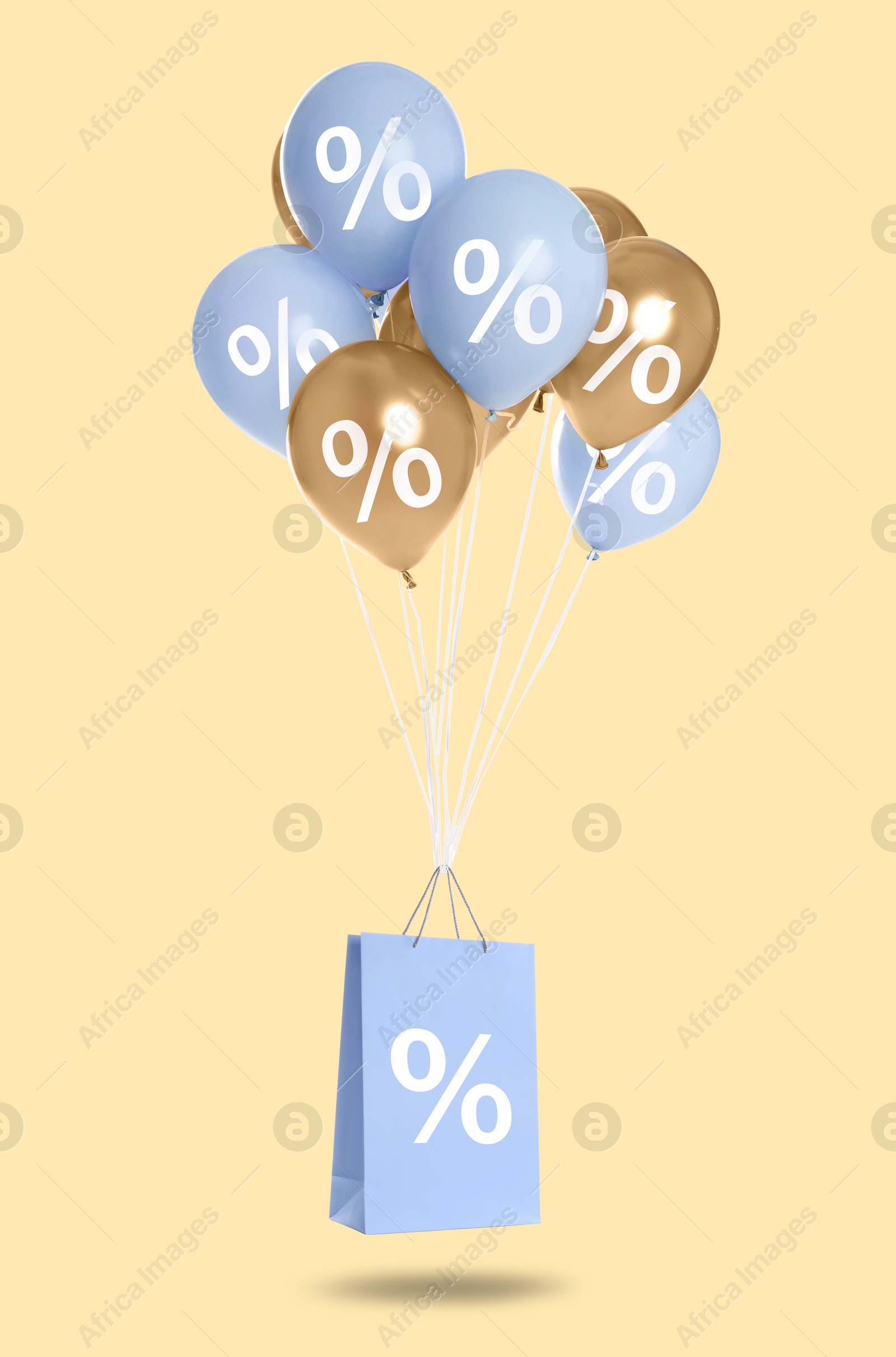 Hot sale, special offer. Shopping bag and balloons with percent signs in air against beige background Image of Hot sale, special offer. Shopping bag and balloons with percent signs in air against beige background