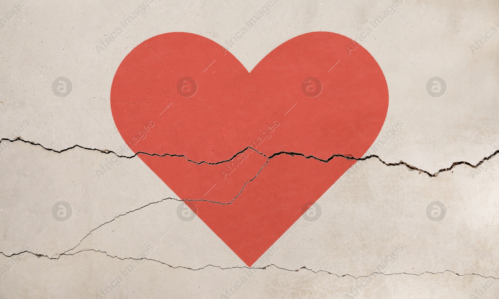 Betrayal. Red heart on cracked old wall Image of Betrayal. Red heart on cracked old wall