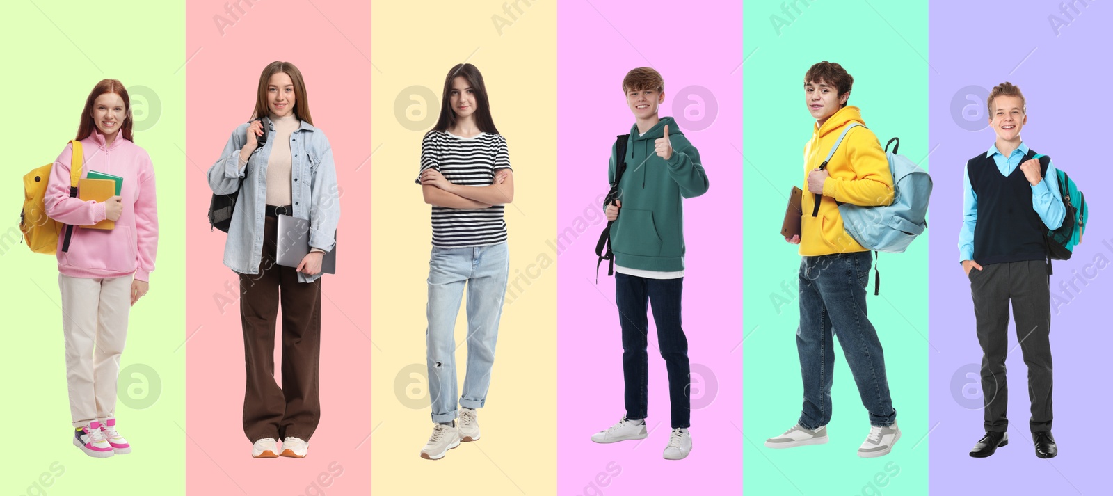 Teenagers on different colors backgrounds, collection of portraits Image of Teenagers on different colors backgrounds, collection of portraits