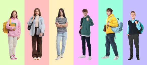 Image of Teenagers on different colors backgrounds, collection of portraits