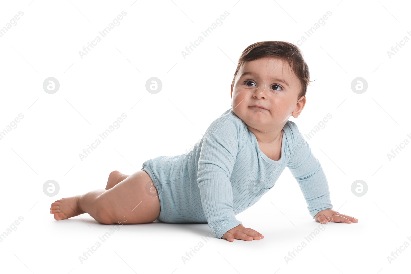 Portrait of cute little baby on white background Photo of Portrait of cute little baby on white background