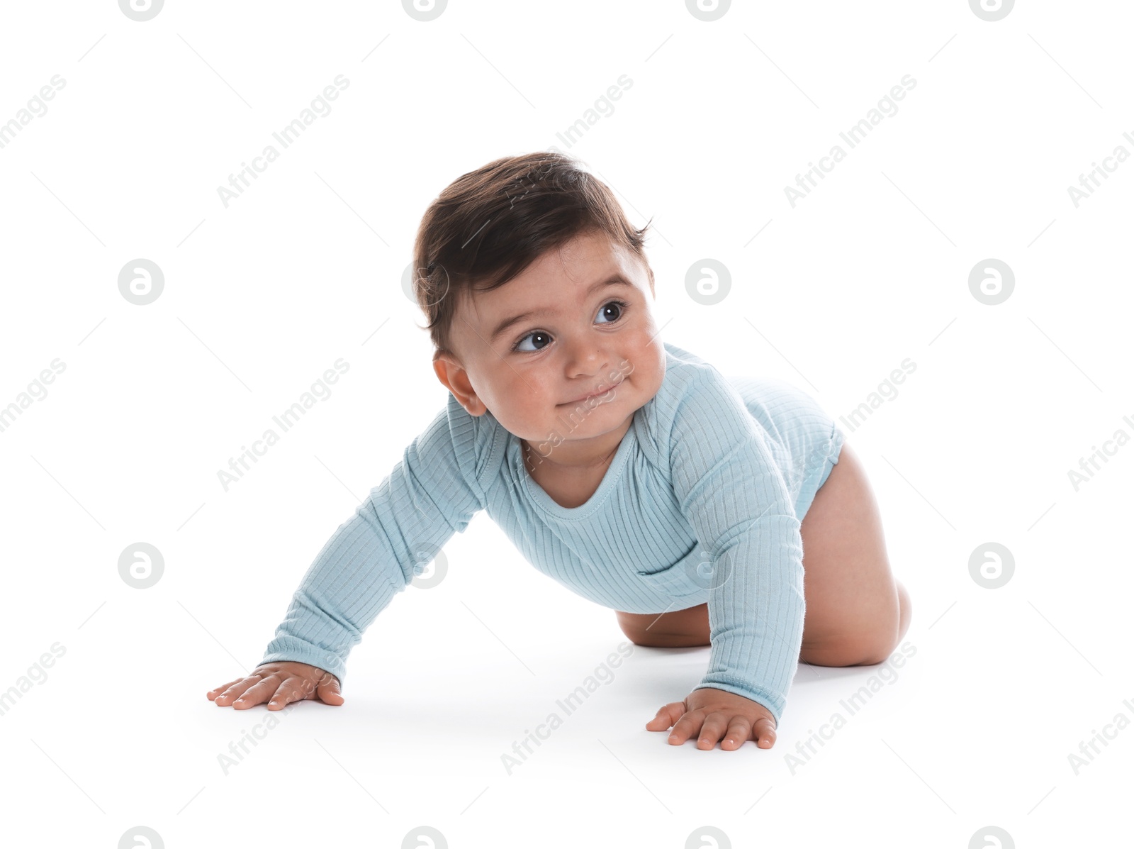 Portrait of cute little baby on white background Photo of Portrait of cute little baby on white background