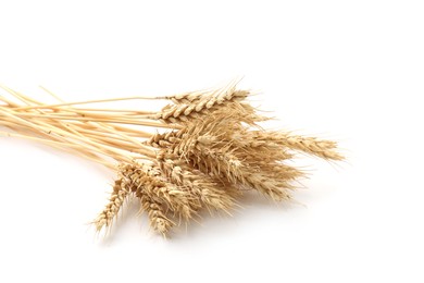 Photo of Dried spikes of wheat isolated on white