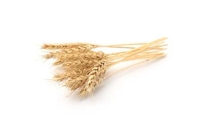 Photo of Dried spikes of wheat isolated on white