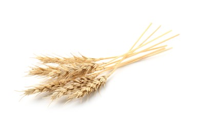 Photo of Dried spikes of wheat isolated on white