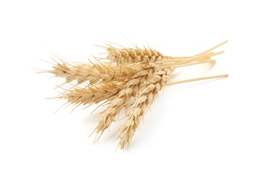 Photo of Dried spikes of wheat isolated on white