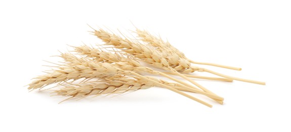 Photo of Dried spikes of wheat isolated on white