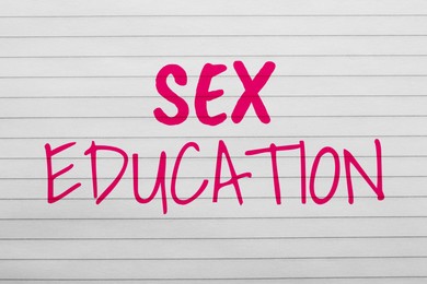 Image of Pink Sex Education inscription on lined paper