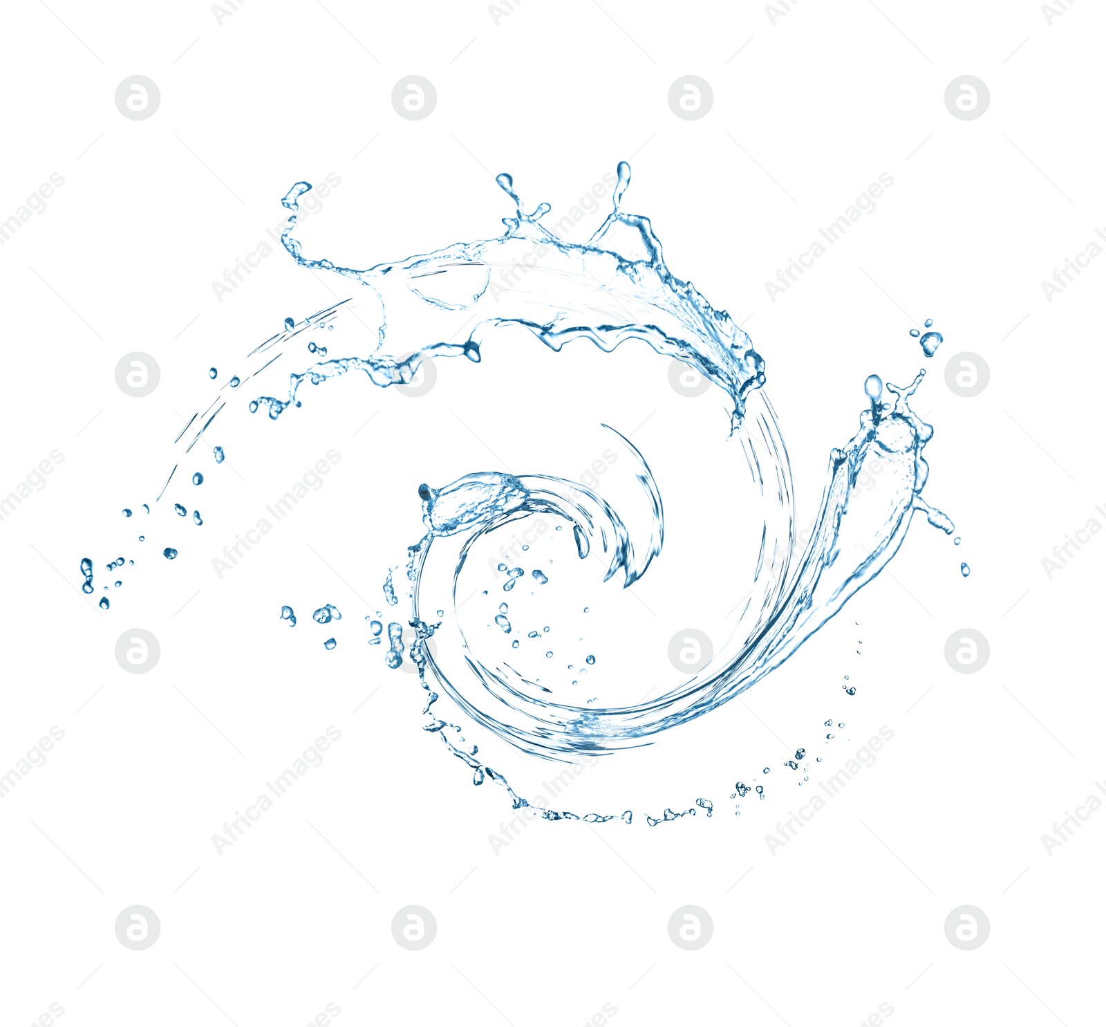 Flow of water swirling against white background. Image of Flow of water swirling against white background.