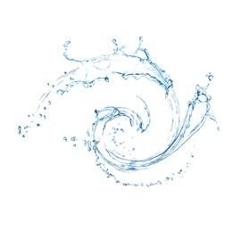 Image of Flow of water swirling against white background.