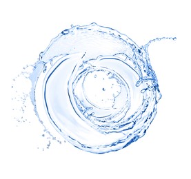 Image of Water forming whirlpool on white background. Whirling fluid
