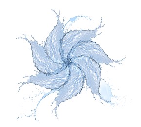 Image of Water forming whirlpool on white background. Whirling fluid