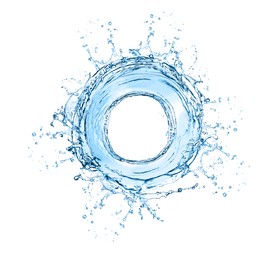 Image of Water forming whirlpool on white background. Whirling fluid