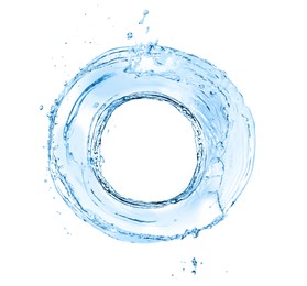 Image of Water forming whirlpool on white background. Whirling fluid