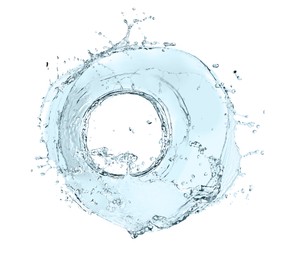 Image of Water forming whirlpool on white background. Whirling fluid