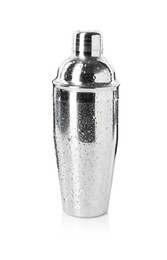 Photo of One metal cocktail shaker isolated on white