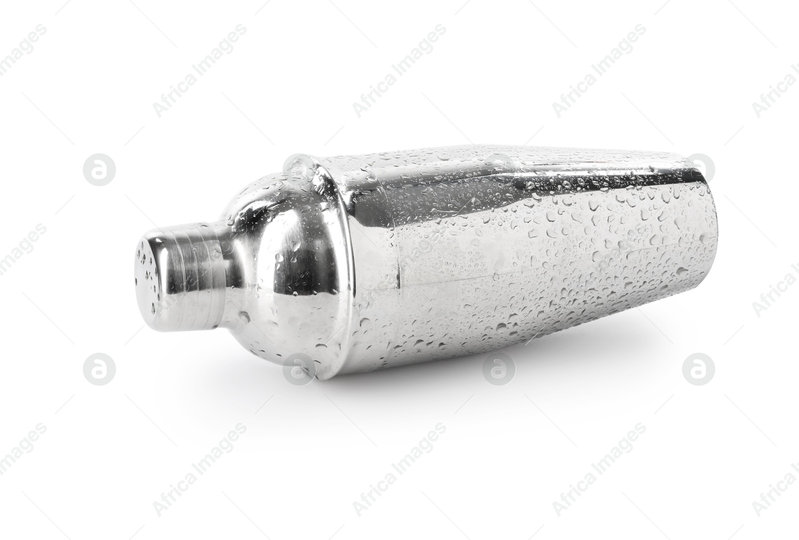 Photo of One metal cocktail shaker isolated on white