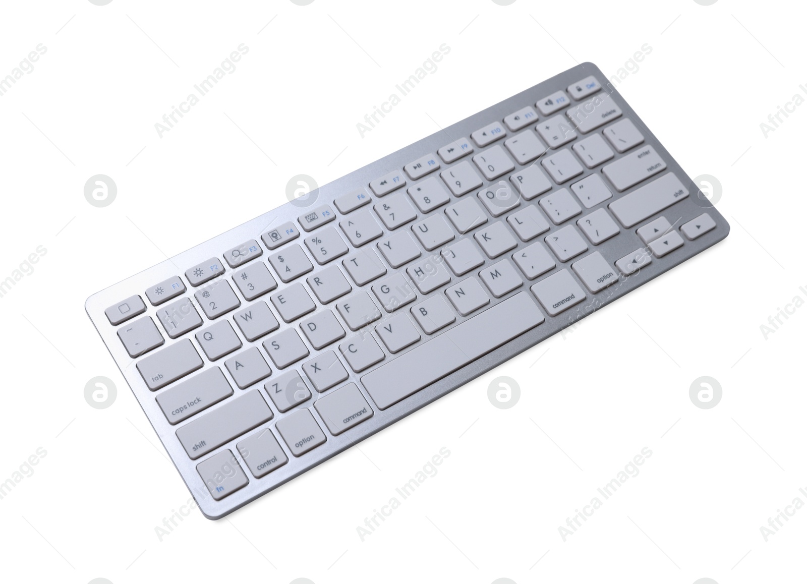 Modern wireless computer keyboard isolated on white, above view Photo of Modern wireless computer keyboard isolated on white, above view