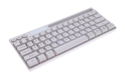 Photo of Modern computer keyboard with RGB lighting isolated on white