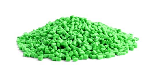 Image of Pile of green plastic granules isolated on white