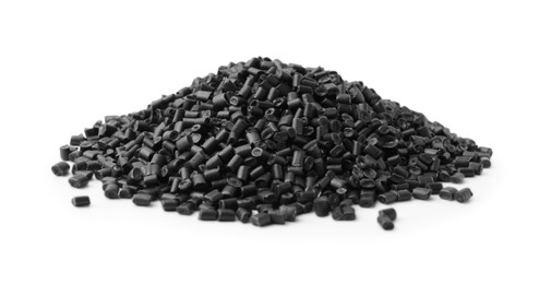 Image of Pile of black plastic granules isolated on white