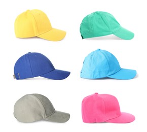 Image of Baseball caps in different colors isolated on white, set