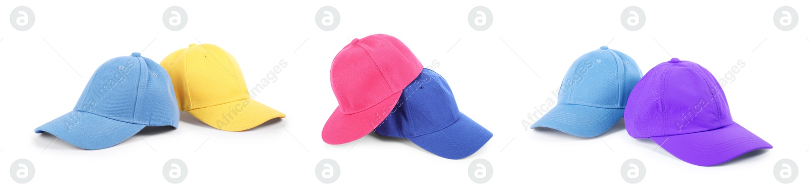 Image of Baseball caps in different colors isolated on white, set